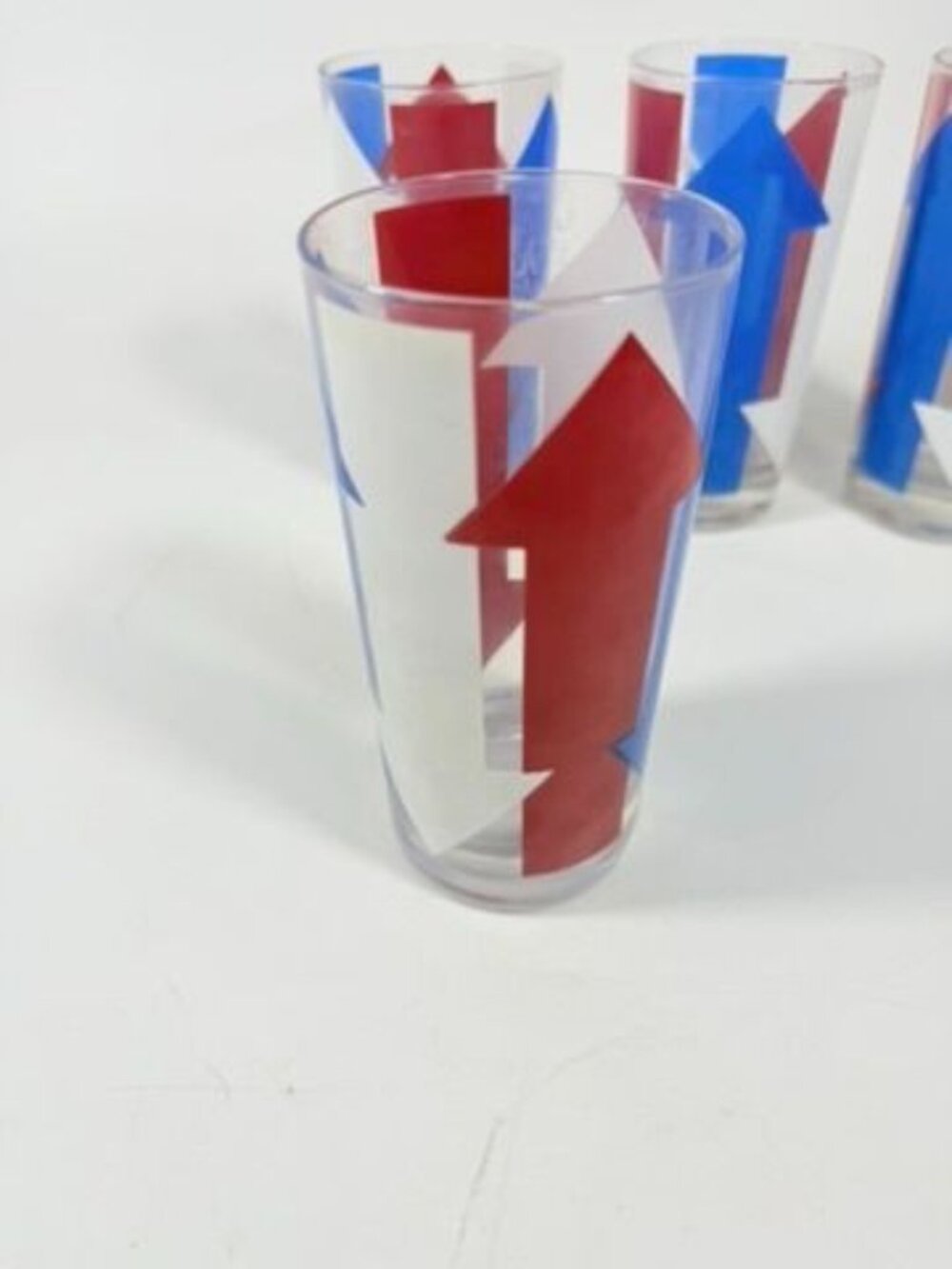 Highball Tall Bar Drinking Glasses Cera Vintage Mid 20th Century Red, White & Bl - Picture 5 of 16